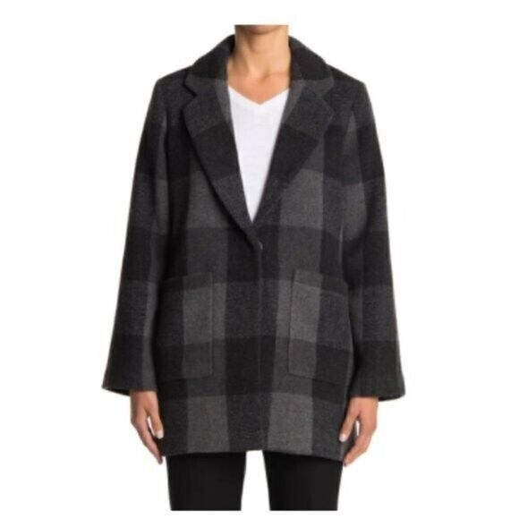 New $598 Eileen Fisher Plaid Notch Collar Coat Size Large - Picture 2 of 5